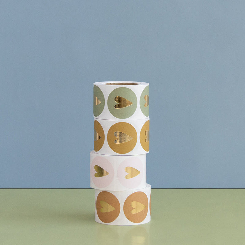 Goudfolie - Hart Roze Stickers Rond 10 st
