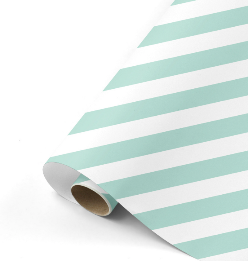 Mint - Witte Streep Cadeaupapier 70 x 200 cm