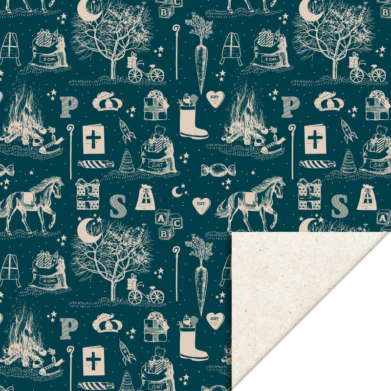 Sinterklaas - Sint Vintage Dark Blue cadeaupapier 70 x 300