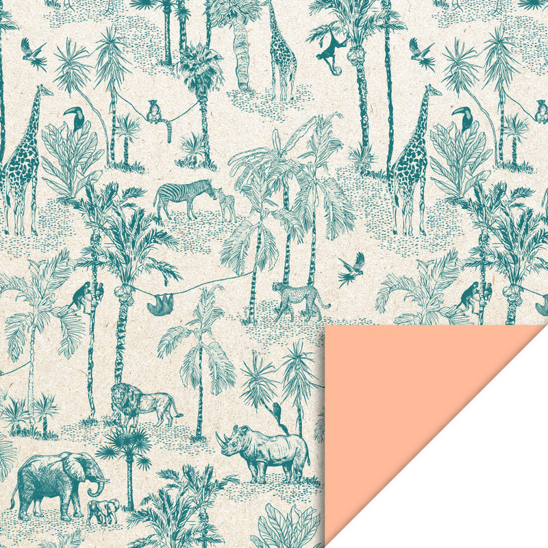 Vlakke zak XL - Vintage Jungle - Jade Blue/Peach - 27 x 34 cm - 5 st