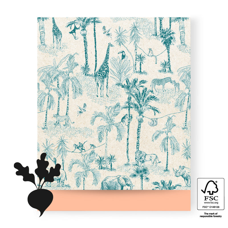 Vlakke zak XL - Vintage Jungle - Jade Blue/Peach - 27 x 34 cm - 5 st