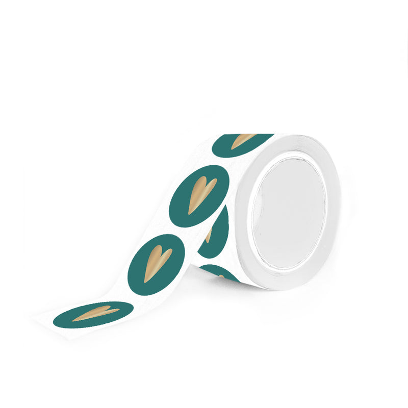 Goudfolie Hart - Jade Blauw Sticker Rond 10 st
