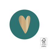 Goudfolie Hart - Jade Blauw Sticker Rond 10 st