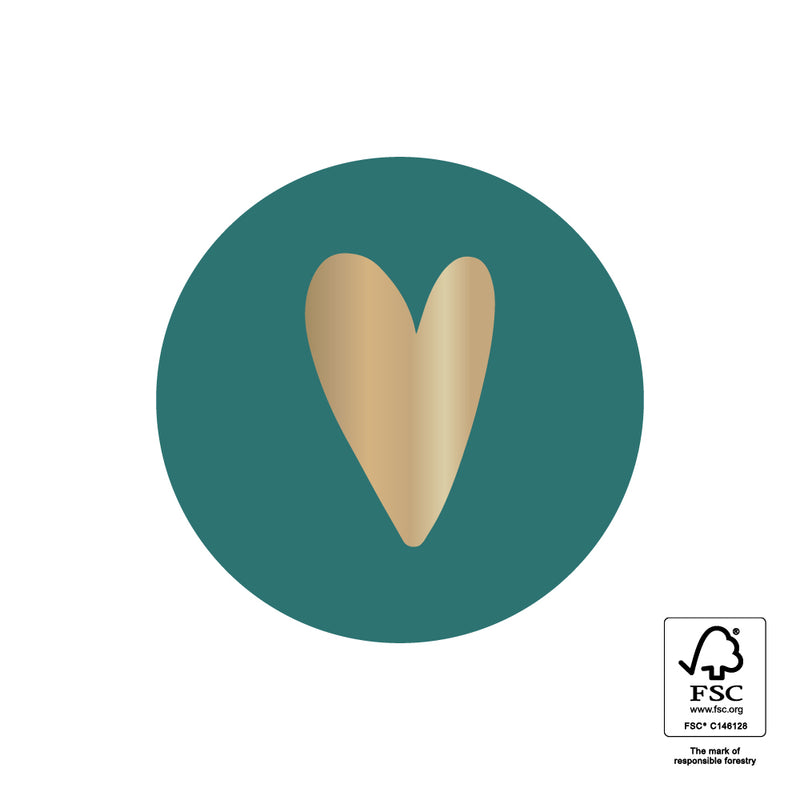 Goudfolie Hart - Jade Blauw Sticker Rond 10 st