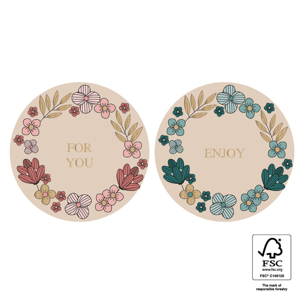 GOUDFOLIE bloemenveld - roze en blauw STICKERS ROND 10 ST