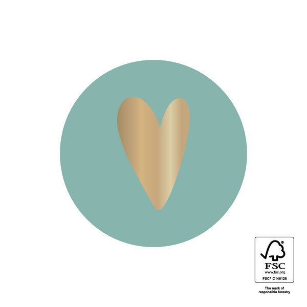 Goudfolie - Hart Misty Green Rond Stickers 10 staat