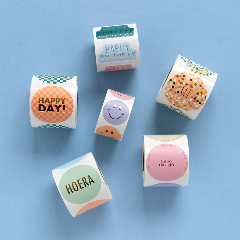 Goudfolie - Happy Birthday Groen/Roze/Oranje/Blauw Stickers 12 st