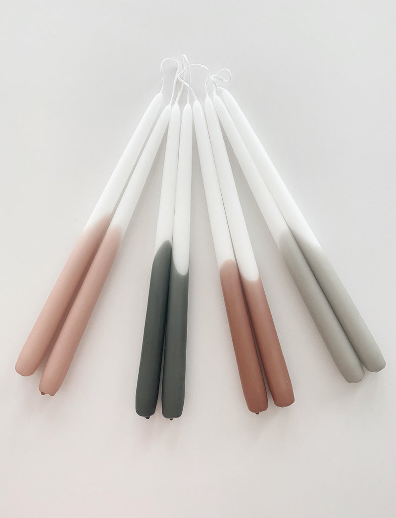 Tweelingkaars Dip Dye - White/Linnen