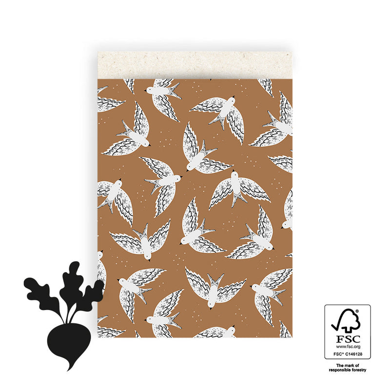 Vlakke zak L - Birds Bruin Inpakzak 17 x 25 cm - 5 st