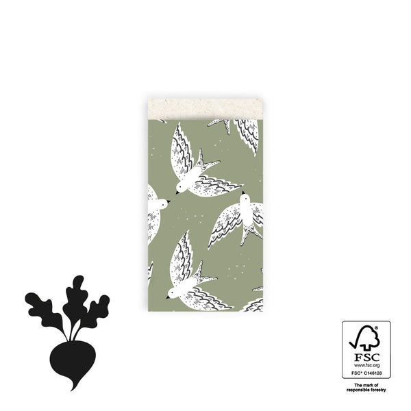 Vlakke zak S - Birds Groen Inpakzak 7 x 13 cm - 5 st