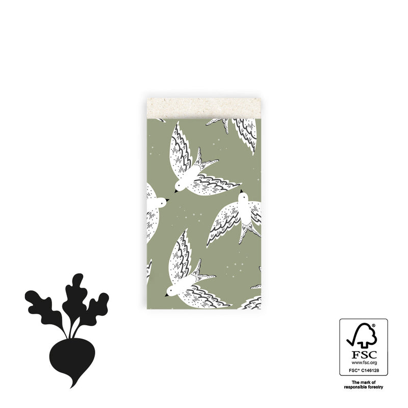 Vlakke zak S - Birds Groen Inpakzak 7 x 13 cm - 5 st