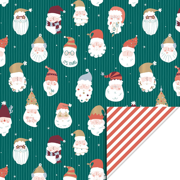 Crazy Santa Blue Strepen Cadeaupapier 70 x 300 cm