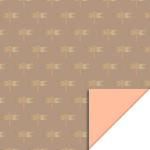 Dragonfly Mocha Gold Foil/Peach Cadeaupapier 70 x 300 cm